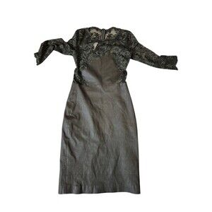 Olvi's Leather and Lace Pencil Sheath Dress Dark Green Sz 1 XS NEW $1680